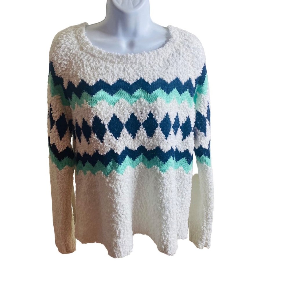 Arizona Jean Co size XL white green and blue sweater